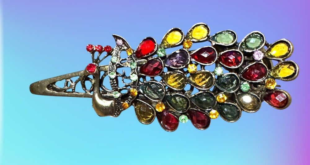 Bejeweled Peacock Hair Barrette Clip #22100 - Picture 5 of 10